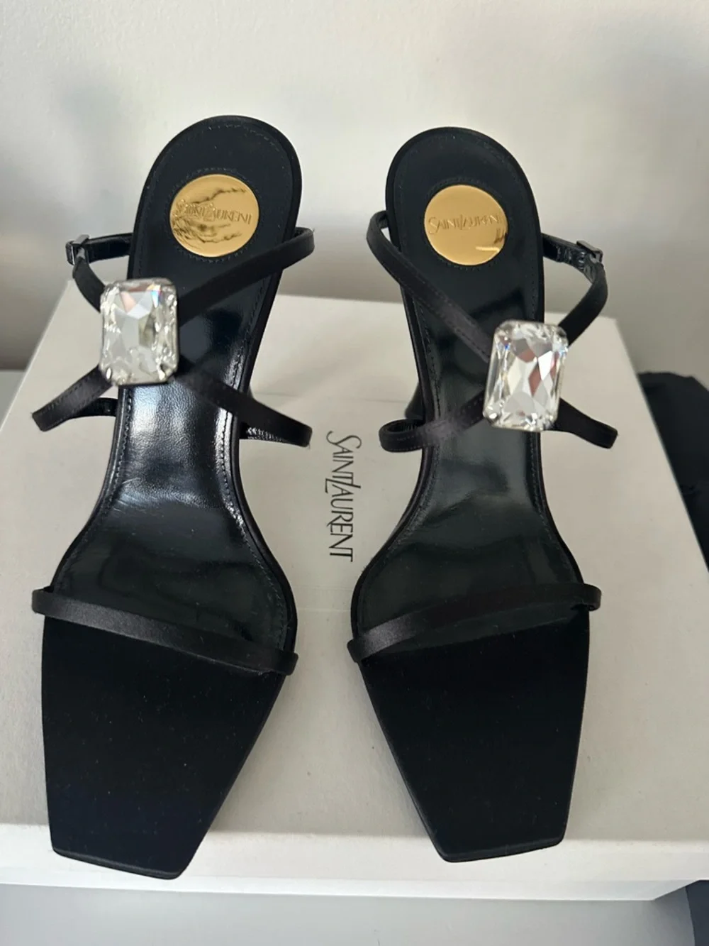SAINT LAURENT Nero Lydia Diamond Sandal 37.5 - Picture 5 of 10